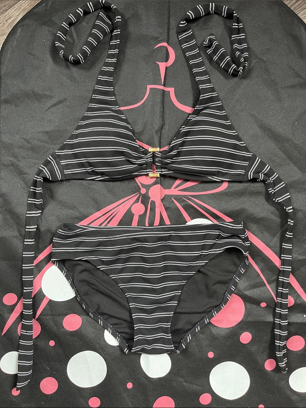 Chaps Black and White Striped Womens One-Piece Style Swimsuit